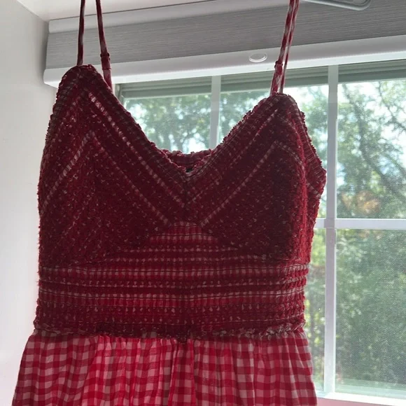 Fit & Flare Gingham Embroidered Smocked Midi Cami Dress old navy - Picture 2 of 8